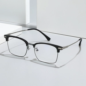 Business Halbrand-Brillengestell aus schwarzem Titan mit hochwertigem Metallfinish