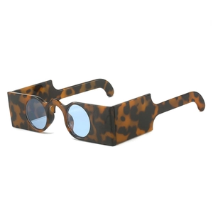 Chic tortoiseshell square sunglasses with blue round lenses for a modern retro look