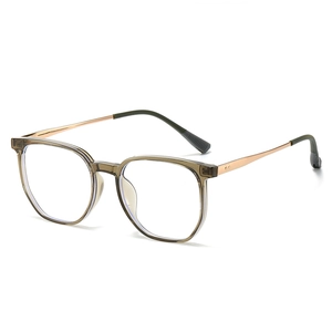 Ultralight TR90 irregular polygonal glasses frame with olive green front and gold metal temples