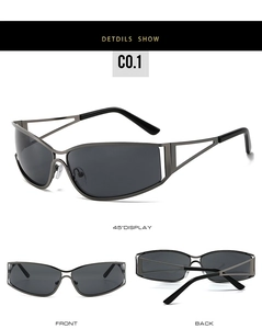 Multiple views of Y2K hollow frame sunglasses including front and side display