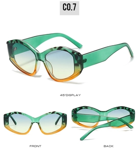 Detailansicht der Retro-Cat-Eye-Sonnenbrille mit grünem Harzrahmen und Farbverlaufsgläsern