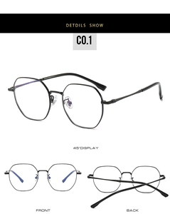 Detailed multi-angle view of lightweight black titanium hexagonal glasses frame C0.1