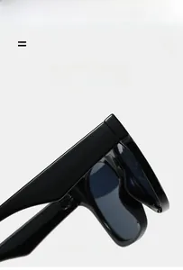Detail view of lightweight black square sunglasses frame showing high elastic temples