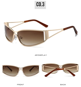 Y2K vintage hollow metal sunglasses with gradient lenses and champagne gold frame