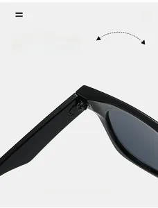 Detail of durable metal hinge on black square sunglasses with smooth finish