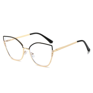 Monture De Lunettes Oeil De Chat Femmes Acier Inoxydable Métal Künstliche Perle Décor Anti Lumière Bleue Lunettes Optiques