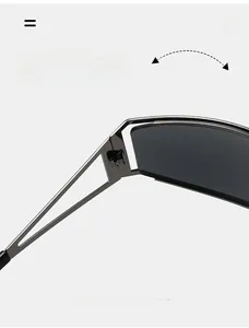 Detailed close-up of durable metal hinge and hollow temples on modern Y2K sunglasses
