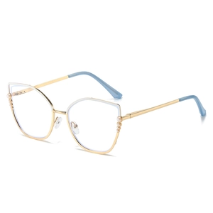 Monture de lunettes œil-de-chat dorée en acier inoxydable avec détails en perles pour femme