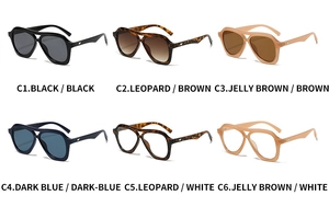 Classic pilot sunglasses in a 2x3 grid showcasing diverse frame colors and lenses