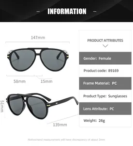 Detailed size chart of vintage double bridge sunglasses with exact frame dimensions