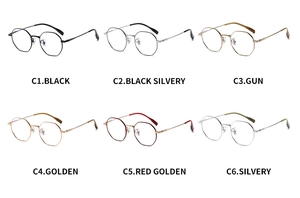 Detailed grid showing six color options for lightweight polygon titanium eyewear frames