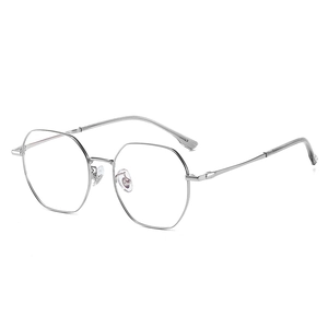 Retro polygonal silver titanium eyeglass frames with ultra-light thin metal structure