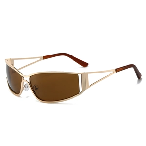 Y2K vintage hollow metal frame sunglasses with brown lenses on white background