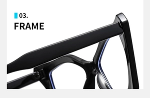 Detailed macro view of the glossy black cat-eye frame hinge and temple connection