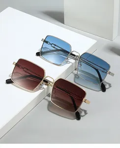Detailed macro of square metal frames with twisted temples and gradient lenses