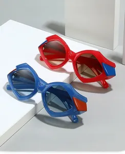 Détail macro de lunettes de soleil géométriques triangulaires avec monture bicolore