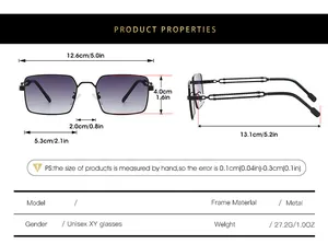 Size chart showing dimensions for square metal frame sunglasses with 27.2g weight
