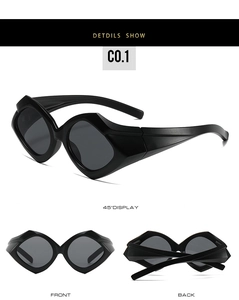 Détails multi-angles de lunettes de soleil géométriques montrant les vues avant et arrière