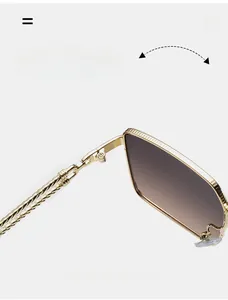 Detail of durable textured hinge and metal frame on stylish square sunglasses