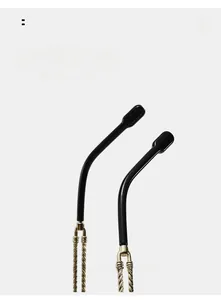 Detail of curved black temples and decorative gold twisted metal on square sunglasses