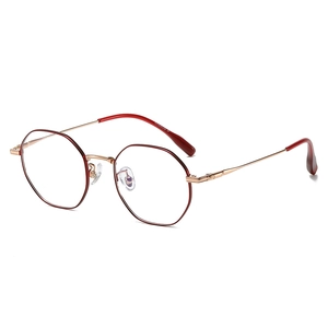 Ultralight polygon titanium glasses frame in red and gold finish for women
