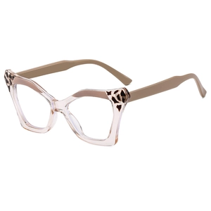 Oversized cat eye glasses with transparent pink frames and leopard print accents