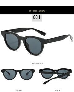 Classic full-frame black sunglasses with silver rivets shown from three different angles