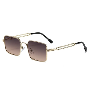 Golden square frame sunglasses with brown gradient lenses and textured metal temples