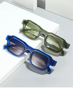 Detail view of transparent rectangle sunglasses showing lens specifications and CE mark