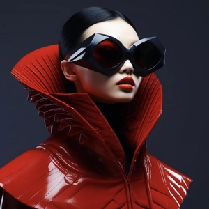 Lunettes de soleil géométriques noires futuristes avec monture angulaire sur un modèle