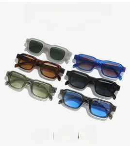 Detailed grid of vintage square sunglasses in various colors with thick frame design