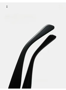 Detail shot of black curved mirror legs with a polished finish for square sunglasses