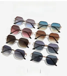 Collection of eight stylish oversized polygon sunglasses in various gradient lens colors