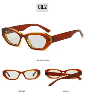 Vista multi-angolo di occhiali da sole geometrici di tendenza color ambra traslucido