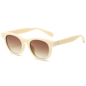 Vintage retro thick frame sunglasses in ivory white with brown gradient lenses