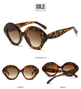 Detailed views showing tortoiseshell cat-eye sunglasses with gradient brown UV lenses
