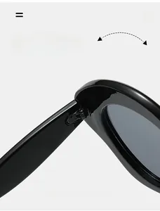Detailed close-up of durable metal hinge on black oval sunglasses frame with smooth finish