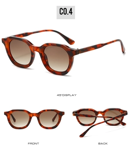 Multi-angle views of retro tortoise oval sunglasses with brown gradient lenses