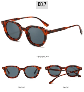 Multiple views of vintage oval sunglasses with tortoiseshell frames and grey lenses