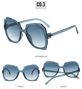 Multiple views of butterfly sunglasses with blue gradient lenses and blue-gray frames