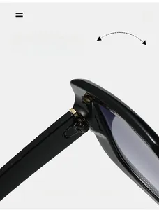 Detail of durable black frame hinge with gold metal reinforcement for square sunglasses