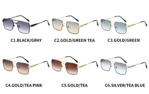 Collection of double-bridge metal sunglasses in six vibrant gradient lens color variants