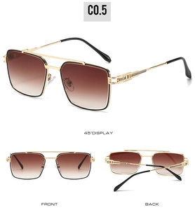 Multi-angle view of vintage square metal sunglasses with brown gradient lenses