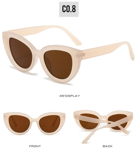 Three-way view of cat eye sunglasses showing front, back, and 45-degree side angles
