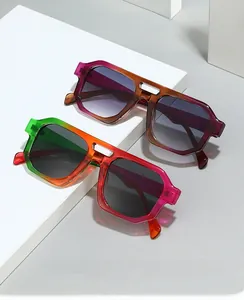 Macro shot of stylish square gradient sunglasses featuring trendy double bridge design