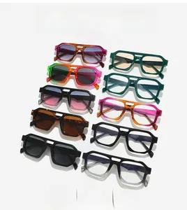 Detailed collection of oversized double-bridge pilot sunglasses in various color gradients