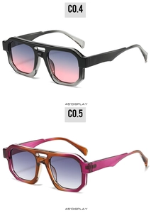 Detailed 45-degree view of two-tone oversized sunglasses in C0.4 blue and C0.5 grey gradients