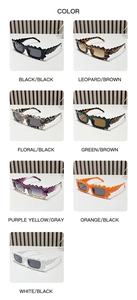 Matrix view of seven colorful scalloped wave frame sunglasses on marble background