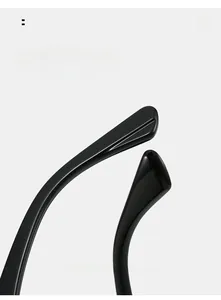 Macro detail of ergonomic curved black temple tips for comfortable fit sunglasses