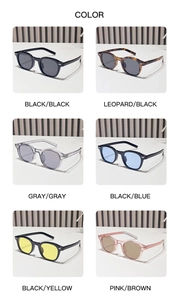 Detailed grid view showing leopard and multi-color oval sunglasses with rivet accents